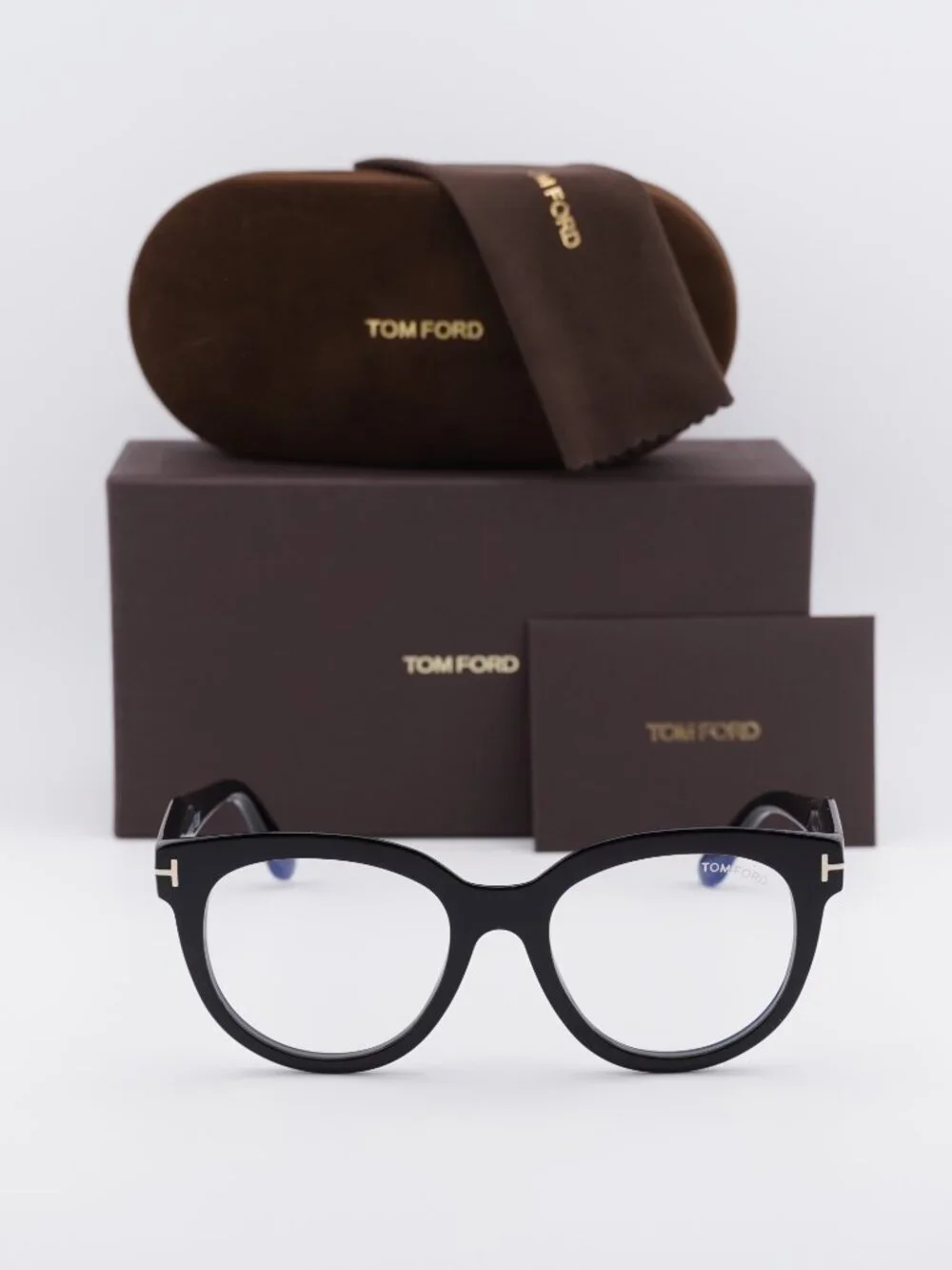 Tom Ford FT5987-B 001 Round Eyeglasses 52mm - Black / Blue Light Block